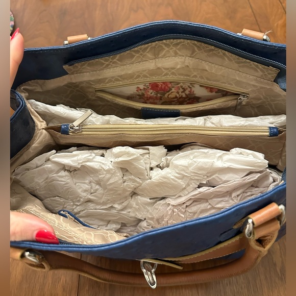 Large Italian Ostrich Leather Tote in Blue - Picture 9 of 13